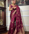 Wine Banarasi Silk Saree | Wedding & Festive Wear