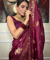 Wine Banarasi Silk Saree | Wedding & Festive Wear