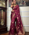 Wine Banarasi Silk Saree | Wedding & Festive Wear