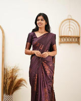 Wine Banarasi Silk Saree | Wedding & Reception Wear