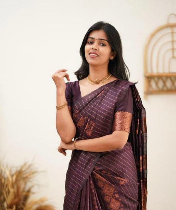 Wine Banarasi Silk Saree | Wedding & Reception Wear