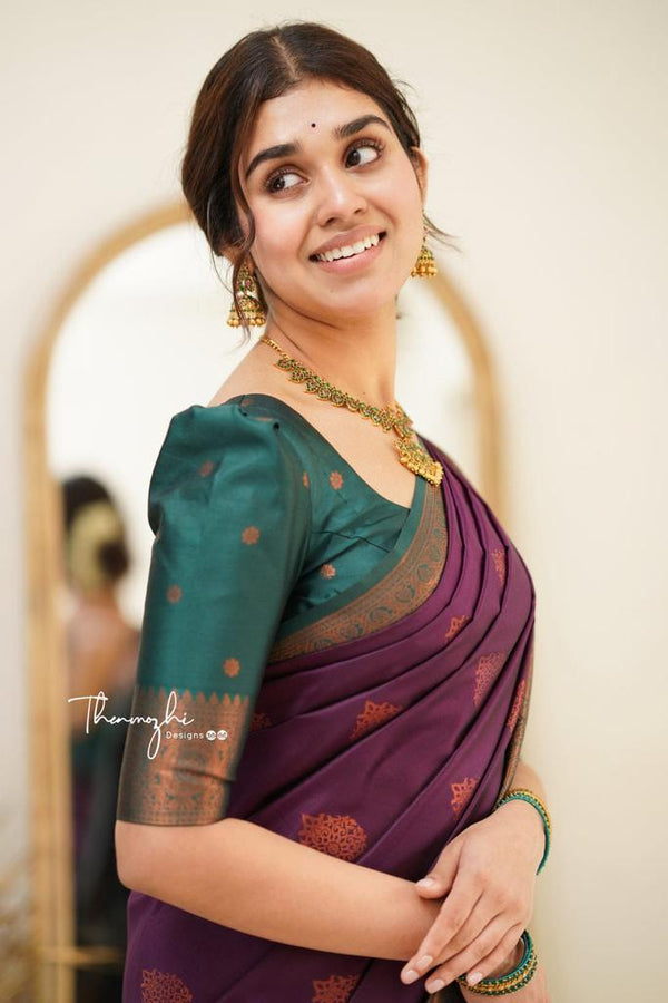 Wine Banarasi Silk Saree | Wedding & Reception Wear