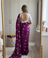 Wine Chiffon Party Wear Saree with Siroski & Moti Work | RD KHUSHI