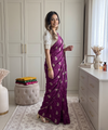 Wine Chiffon Party Wear Saree with Siroski & Moti Work | RD KHUSHI