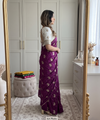 Wine Chiffon Party Wear Saree with Siroski & Moti Work | RD KHUSHI