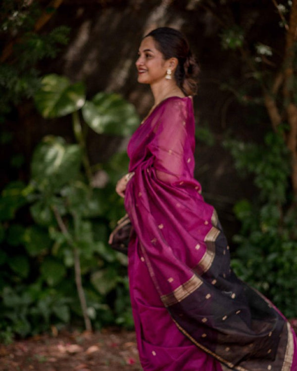 Wine Cotton Saree | Comfort Handloom Weave