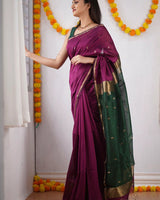Wine Cotton Saree | Festive & Party Wear