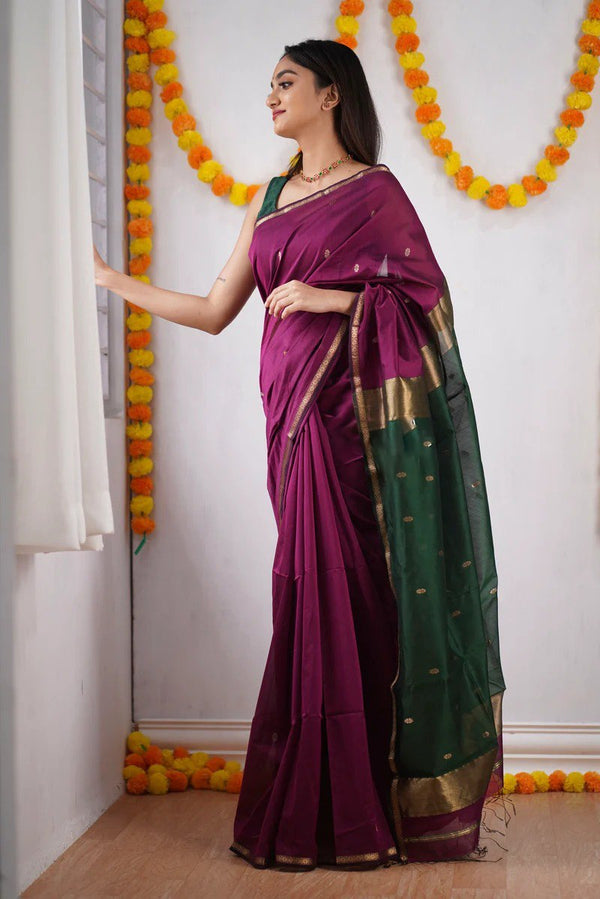 Wine Cotton Saree | Festive & Party Wear