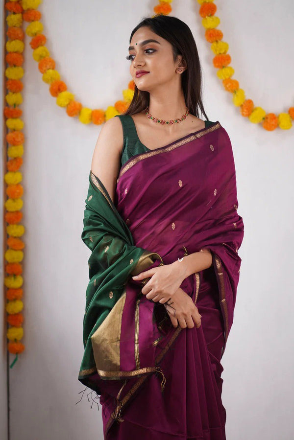 Wine Cotton Saree | Festive & Party Wear