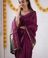 Wine Cotton Saree | Festive & Party Wear