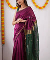 Wine Cotton Saree | Festive & Party Wear