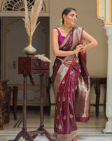 Wine Jacquard Silk Saree | Ethnic Wear for Women