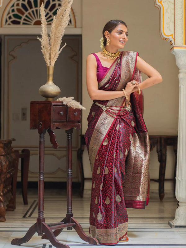 Wine Jacquard Silk Saree | Ethnic Wear for Women