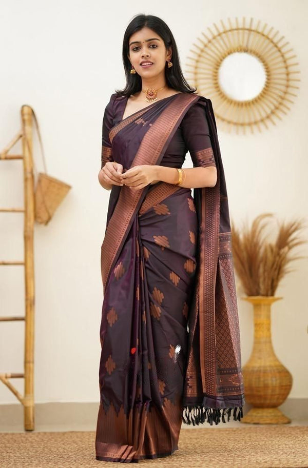 Wine Jacquard Silk Saree | Ethnic Wear for Women