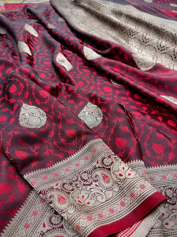 Wine Jacquard Silk Saree | Ethnic Wear for Women