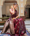 Wine Jacquard Silk Saree | Ethnic Wear for Women