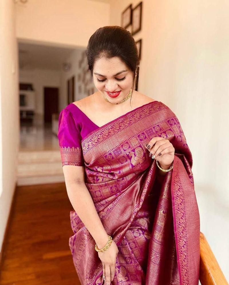 Wine Jacquard Silk Saree | Festive & Party Wear