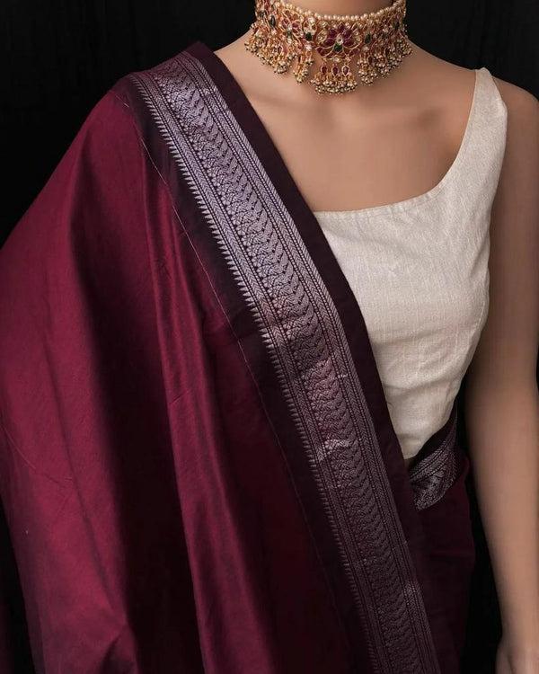 Wine Jacquard Silk Saree | Festive & Party Wear