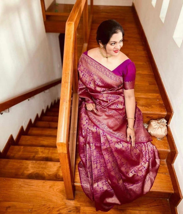 Wine Jacquard Silk Saree | Festive & Party Wear