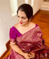 Wine Jacquard Silk Saree | Festive & Party Wear