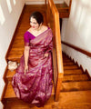 Wine Jacquard Silk Saree | Festive & Party Wear