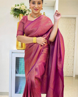 Wine Jacquard Silk Saree | Rich Zari Border Saree