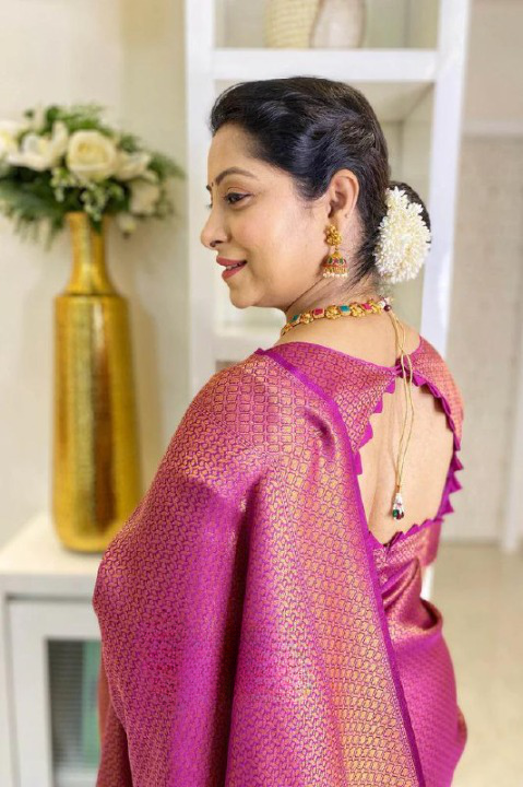 Wine Jacquard Silk Saree | Rich Zari Border Saree