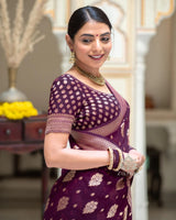 Wine Jacquard Silk Saree | Traditional Wedding Wear