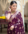 Wine Jacquard Silk Saree | Traditional Wedding Wear