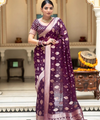 Wine Jacquard Silk Saree | Traditional Wedding Wear