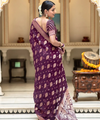Wine Jacquard Silk Saree | Traditional Wedding Wear