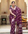 Wine Jacquard Silk Saree | Traditional Wedding Wear