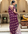 Wine Jacquard Silk Saree | Traditional Wedding Wear