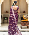 Wine Jacquard Silk Saree | Traditional Wedding Wear