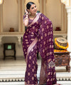 Wine Jacquard Silk Saree | Traditional Wedding Wear