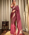 Wine Jacquard Silk Saree | Wedding & Festive Wear