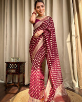 Wine Jacquard Silk Saree | Wedding & Festive Wear