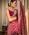 Wine Jacquard Silk Saree | Wedding & Festive Wear