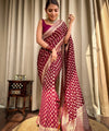 Wine Jacquard Silk Saree | Wedding & Festive Wear