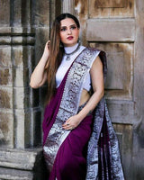 Wine Jacquard Silk Saree | Wedding & Reception Wear