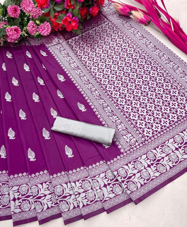 Wine Jacquard Silk Saree | Wedding & Reception Wear