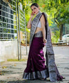 Wine Jacquard Silk Saree | Wedding & Reception Wear