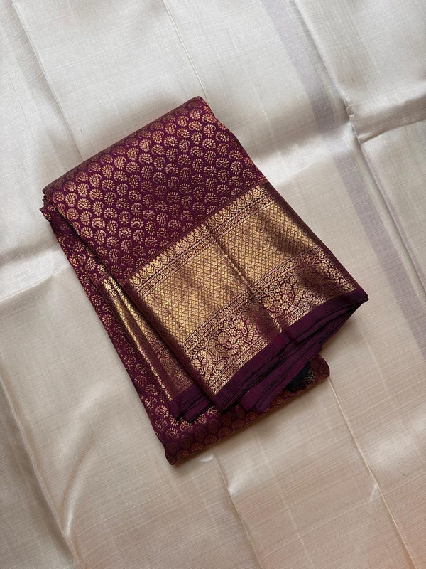 Wine Kanjivaram Silk Saree | Bridal & Festive Wear