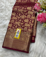 Wine Kanjivaram Silk Saree | Bridal & Festive Wear