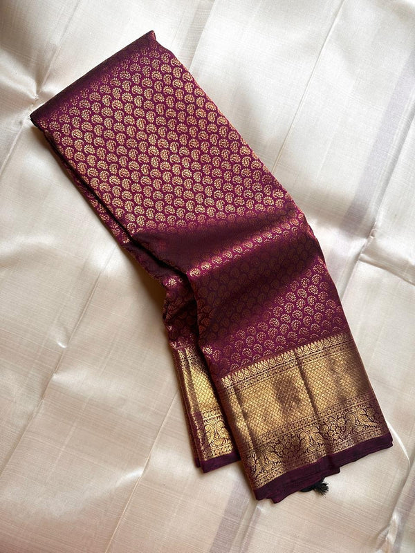 Wine Kanjivaram Silk Saree | Bridal & Festive Wear