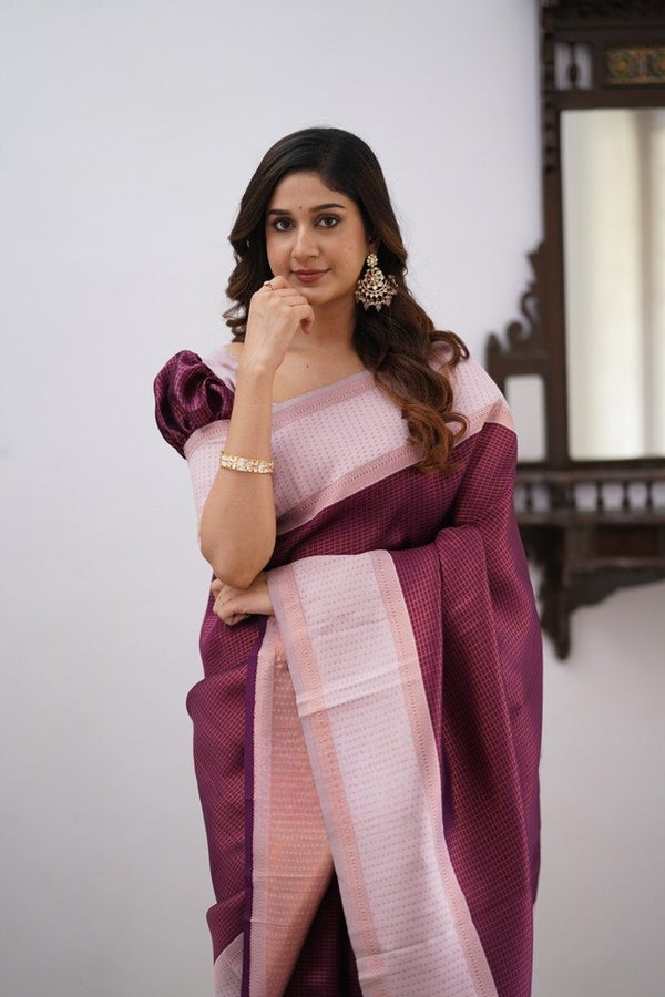 Wine Kanjivaram Silk Saree | Traditional Zari Weave