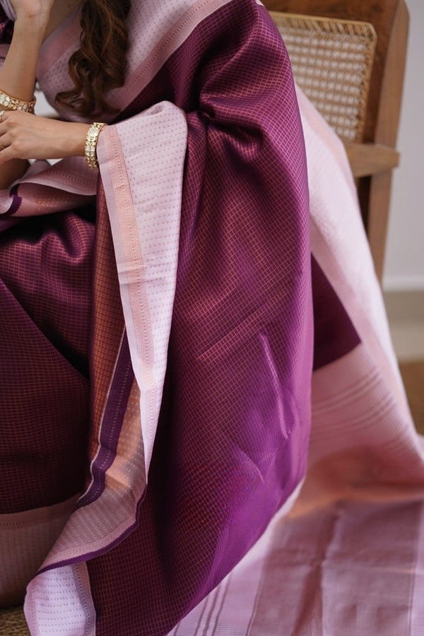 Wine Kanjivaram Silk Saree | Traditional Zari Weave