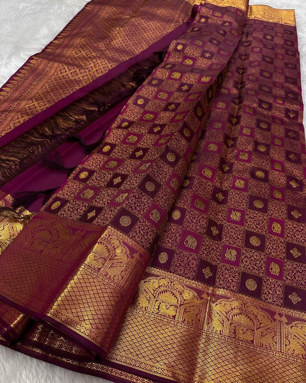Wine Kanjivaram Silk Saree | Wedding & Festive Wear