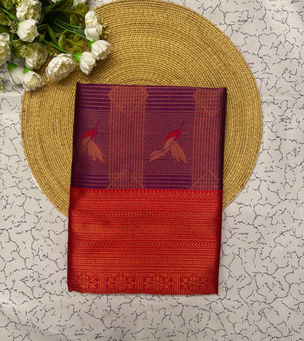 Wine Kanjivaram Silk Saree | Wedding & Festive Wear