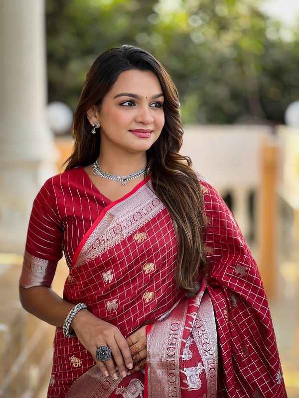 Wine Kanjivaram Silk Saree | Wedding & Reception Wear